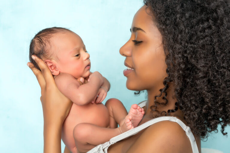 African American mother with newborn baby